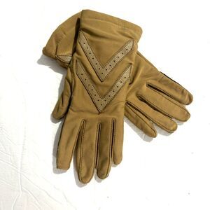 Vintage Driving Gloves Vegan Leather Tan Brown Womens Winter Warm Stretch Lined